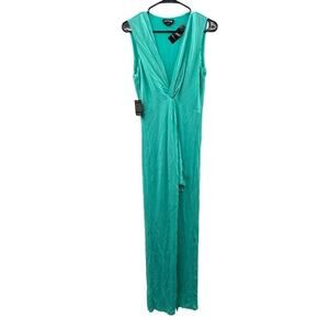 Bebe Summer Dream Turquoise Blue Sleeveless Twist Front Slinky Gown Dress Size M
